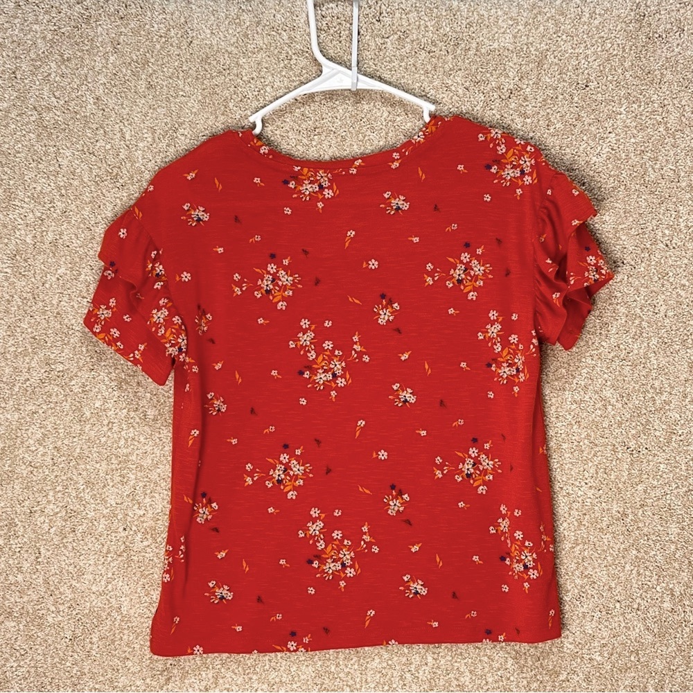 3 for $13 Kids Floral Short Sleeve Tee size 14 stretchy ruffle sleeve tshirt - Picture 2 of 9